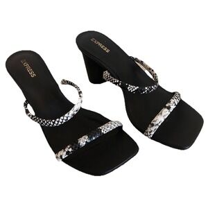 Express Women's Size 8 Snake Skin Print Double Band Block Heel Sandals JKL-1-A